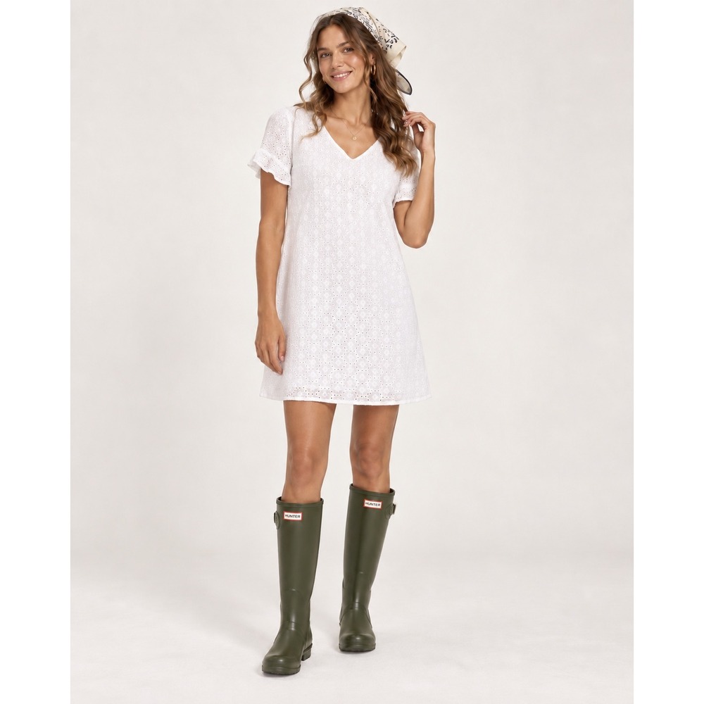 LOFT White Cotton Eyelet Flutter Sleeve Mini Shift Dress Size 0 Petite cottage